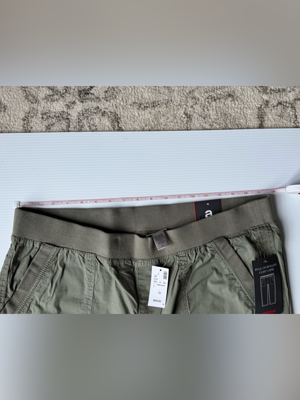 Avenue Poplin Pull-On Capri Pants In Olive - Picture 7 of 9